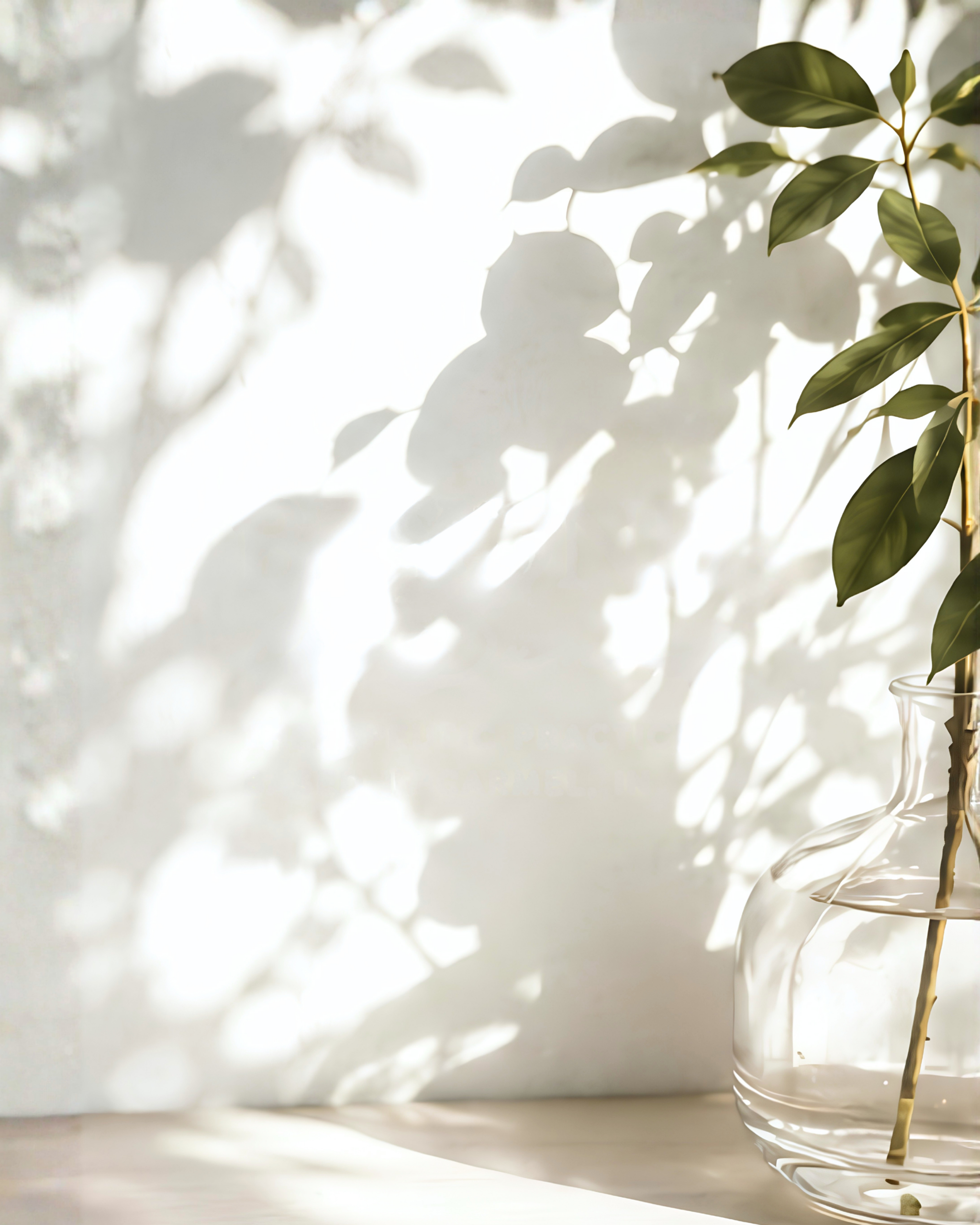 Olive branches casting soft dappled shadows on an off-white wall